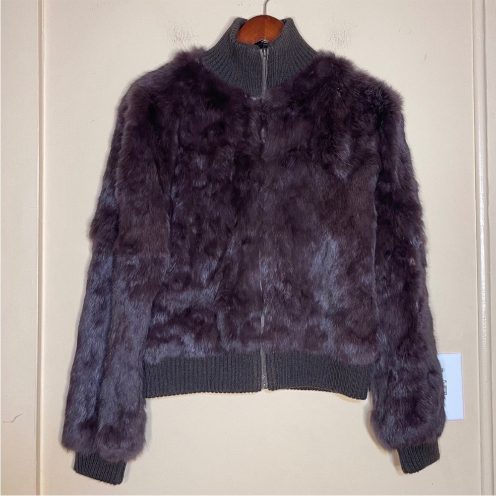Rabbit Fur Zip Up Jacket Sweater